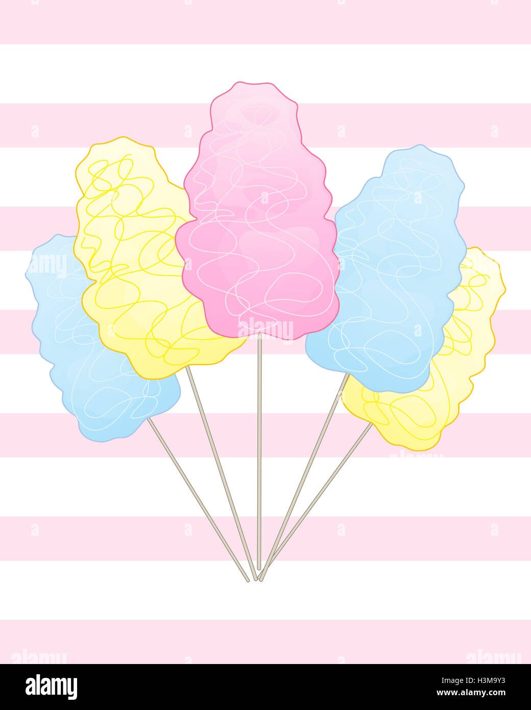 an illustration of popular sweet cotton candy on a pink striped ...