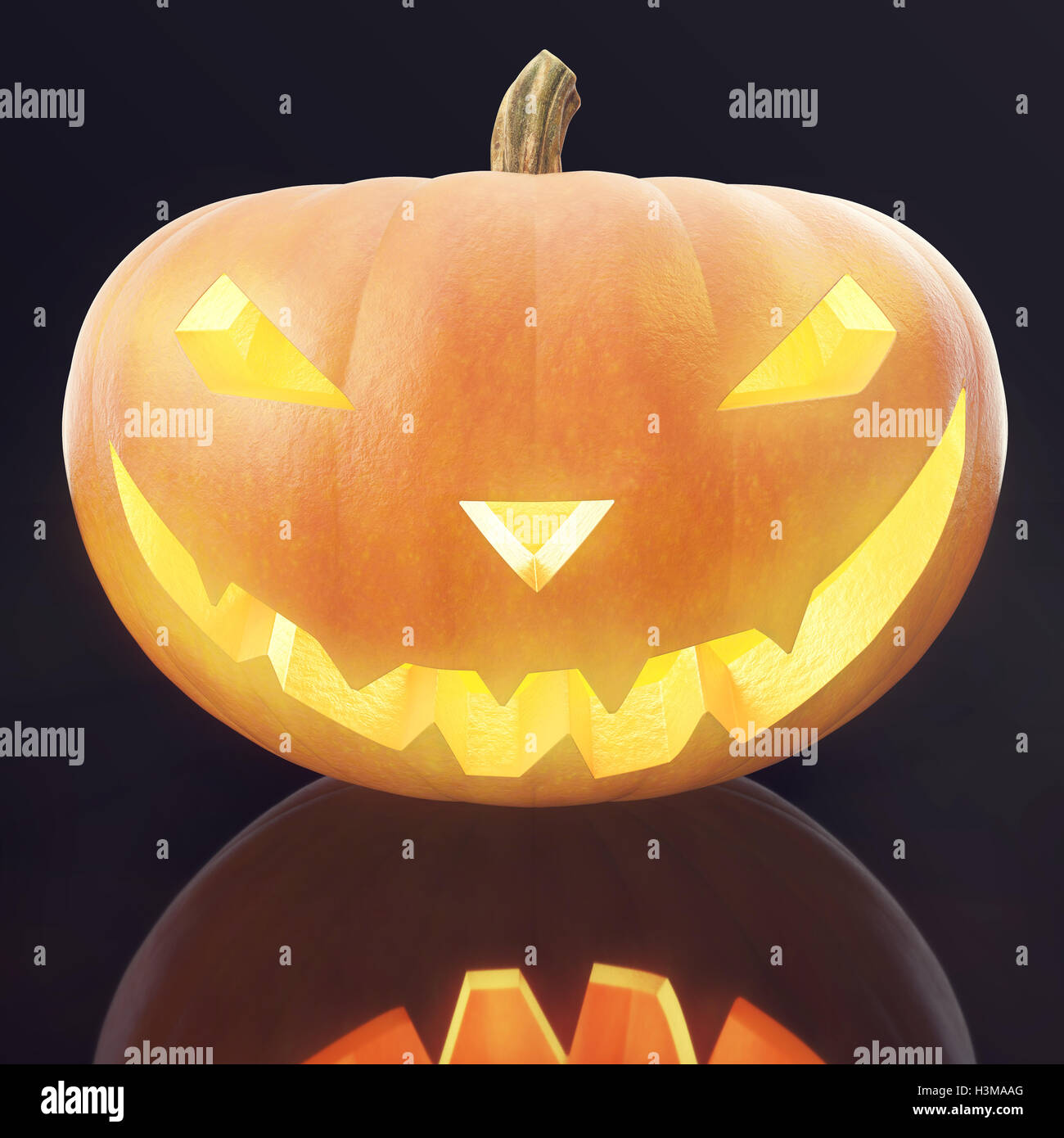 Halloween Pumpkin Jack O Lantern with glow face. 3d rendering Stock ...