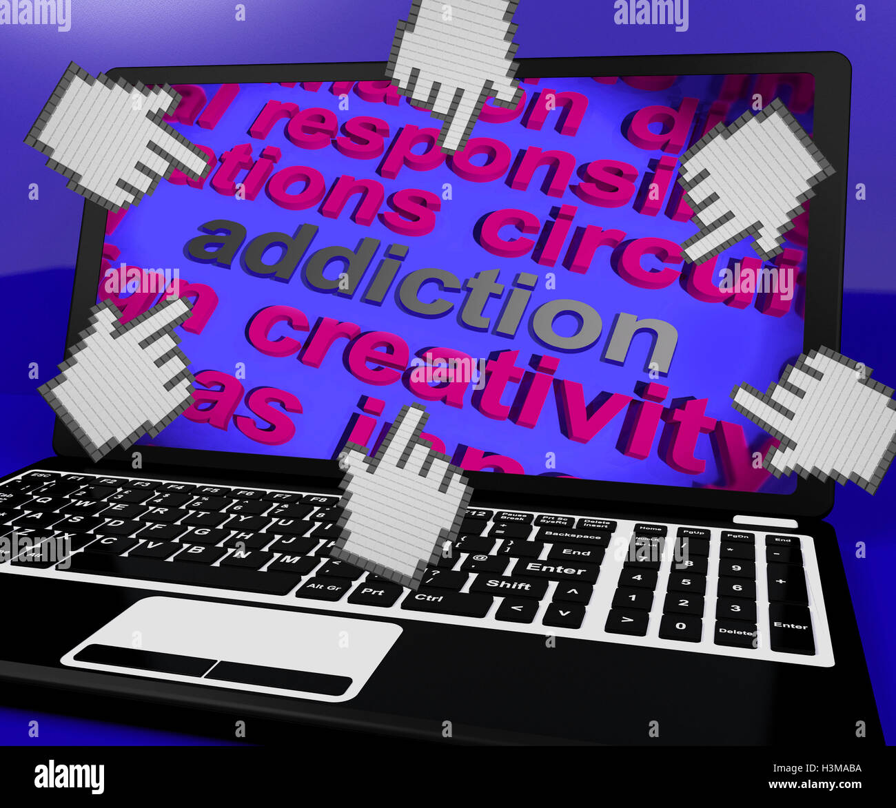 Addiction Laptop Screen Means Obsession Enslavement Or Dependenc Stock Photo