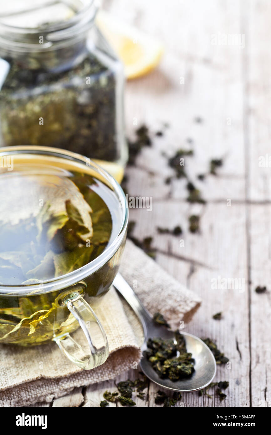cup of green tea and lemon Stock Photo Alamy