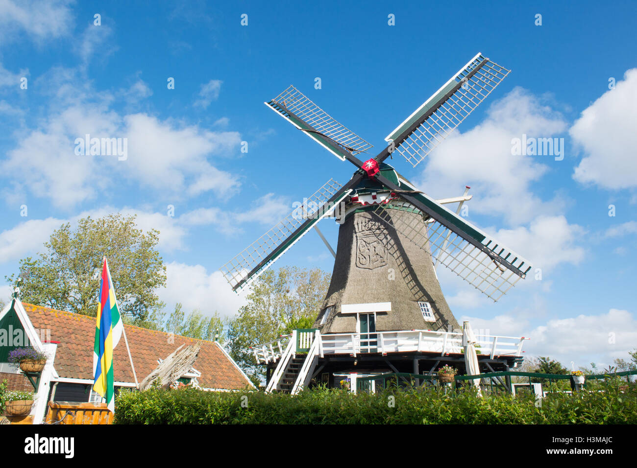Windmill at Dutch wadden island Terschelling Stock Photo