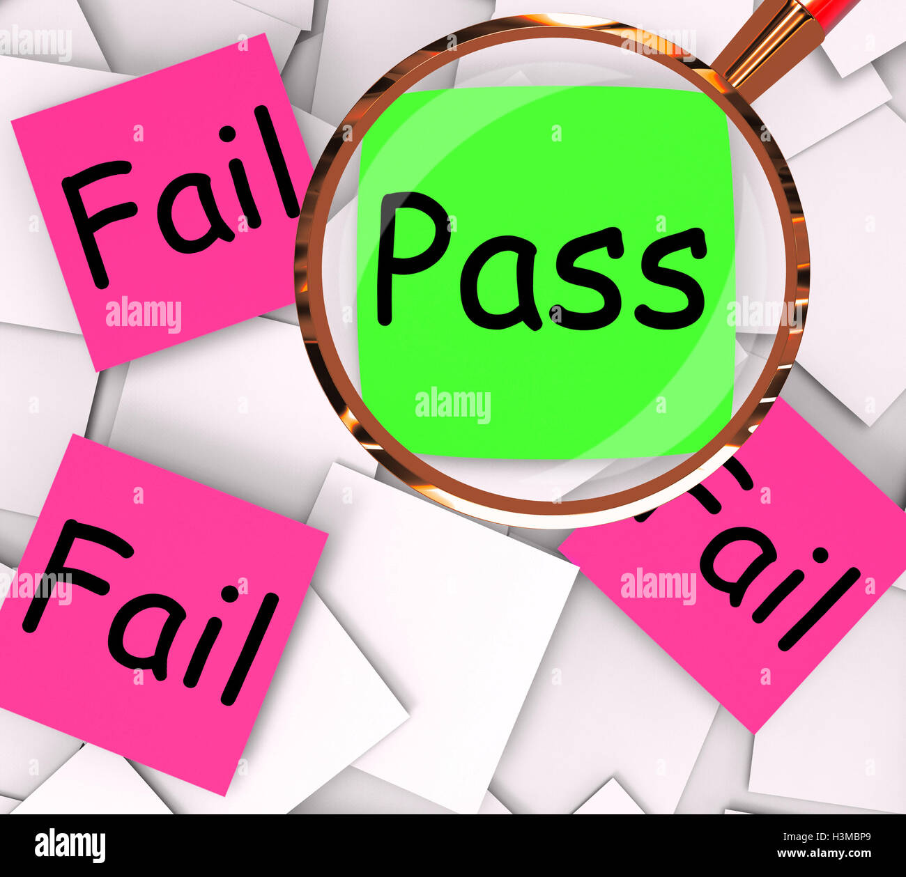 Pass Fail Post-It Papers Mean Approved Or Unsuccessful Stock Photo - Alamy
