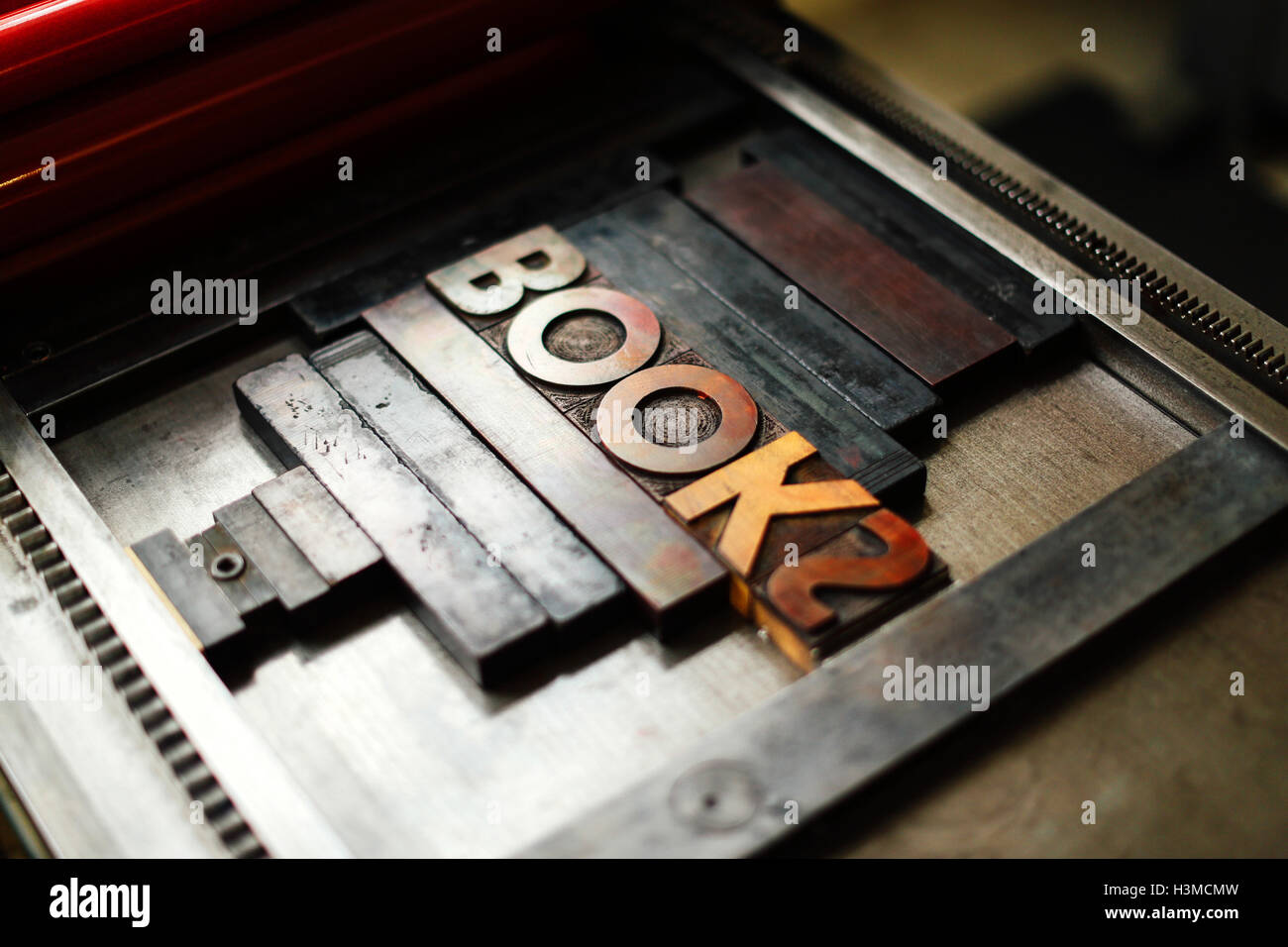 Close-up of wooden letterpress letters in book arts workshop Stock Photo