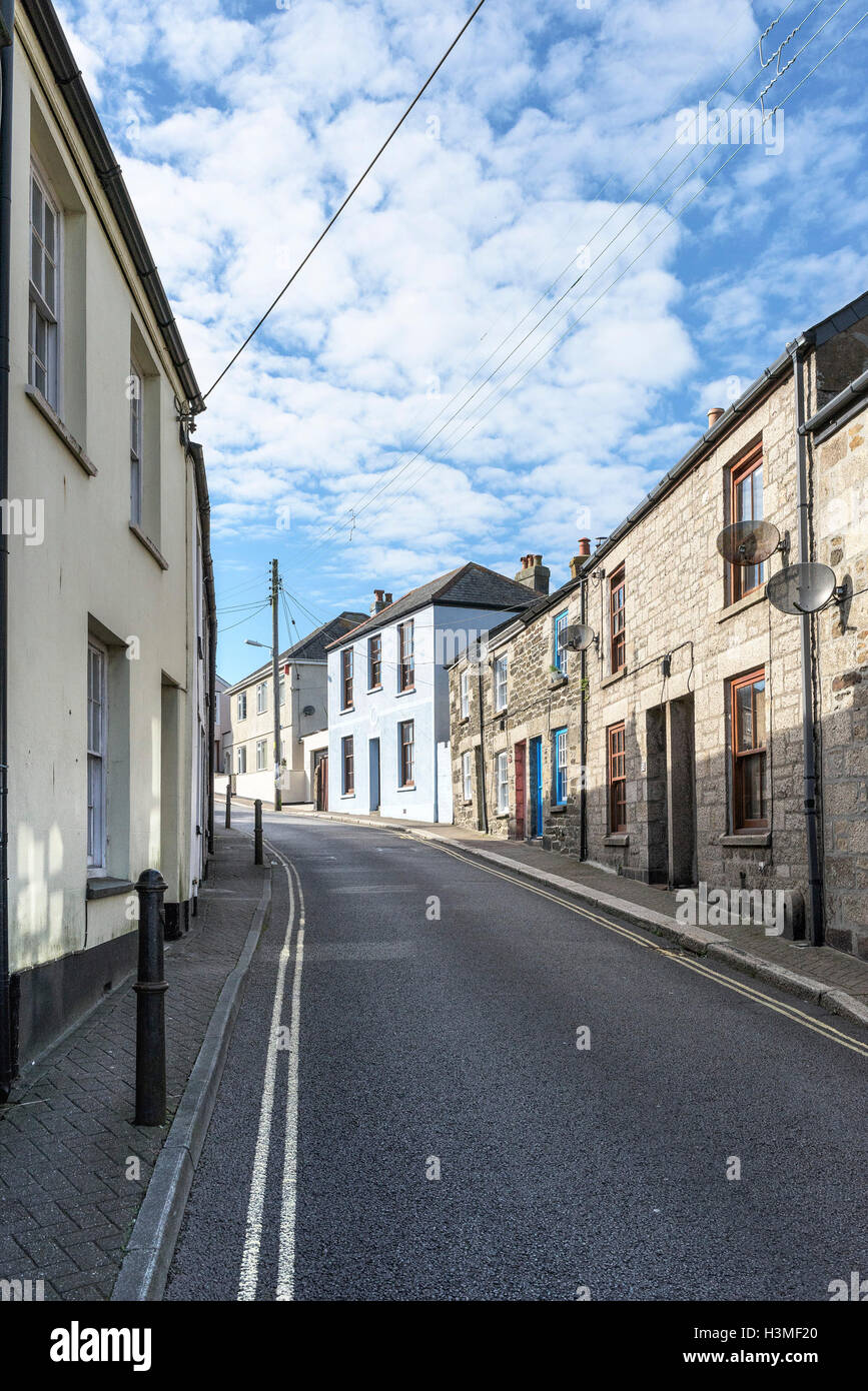 An empty street in Penryn, Cornwall. Stock Photo