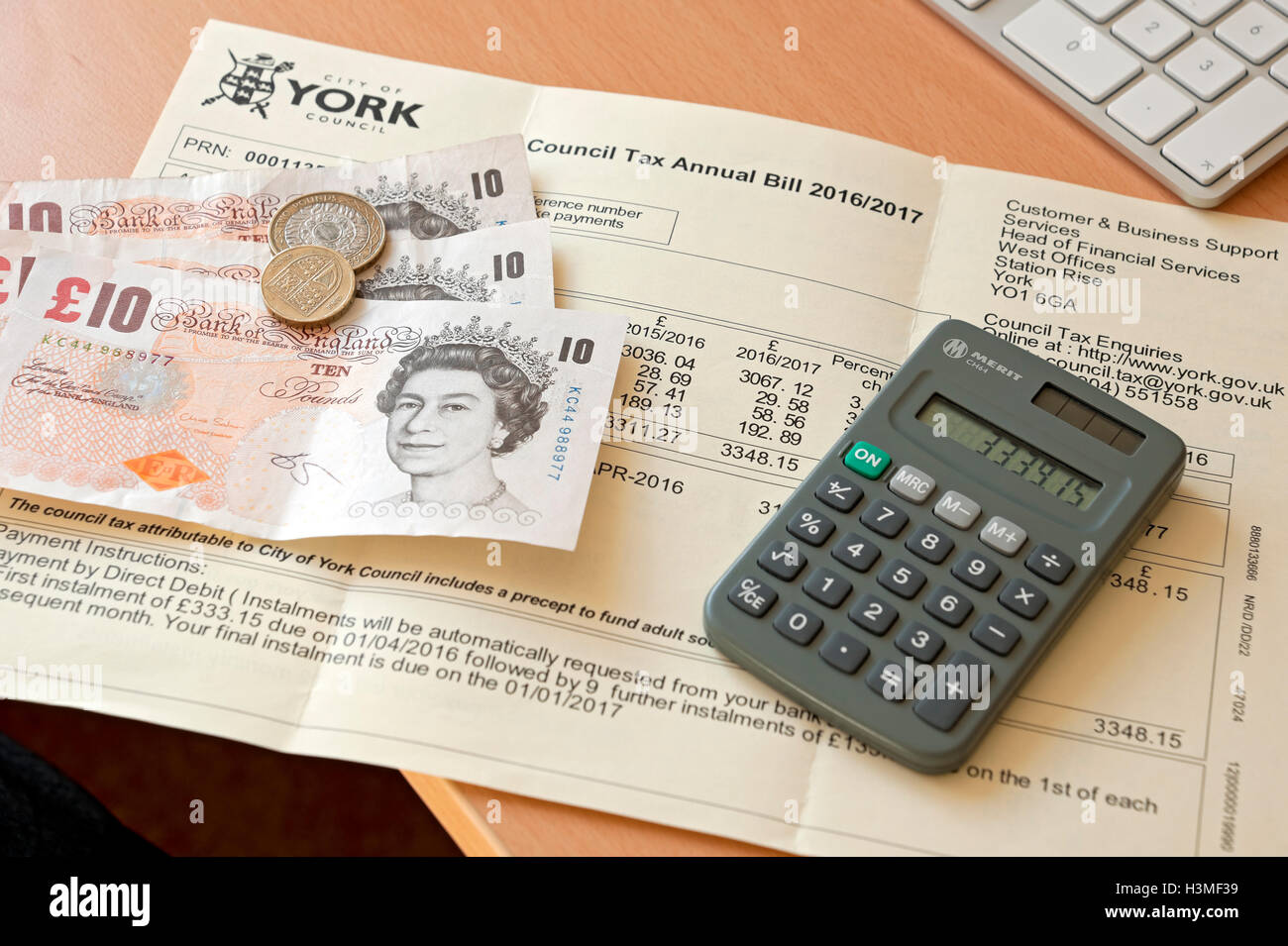Close up of local council authority tax bill household bills demand ...