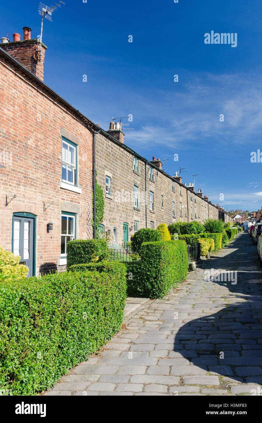 Stone houses in Long Row, Belper which were built by the Strutt family