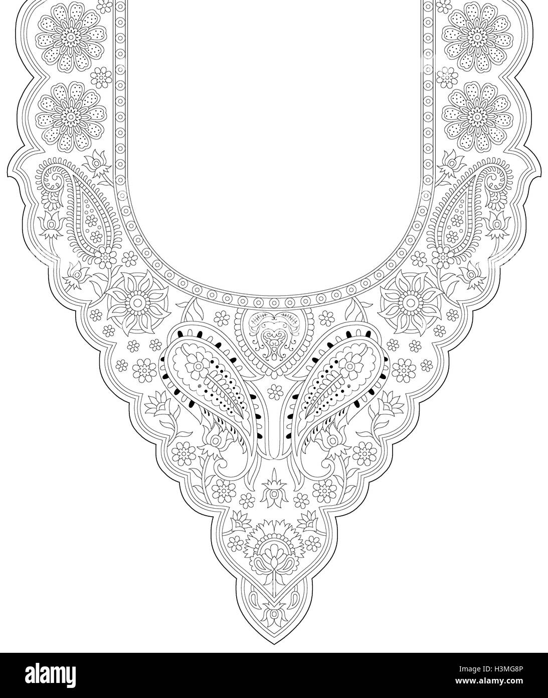 beautiful textile print unique dress neck outline draw design Stock ...