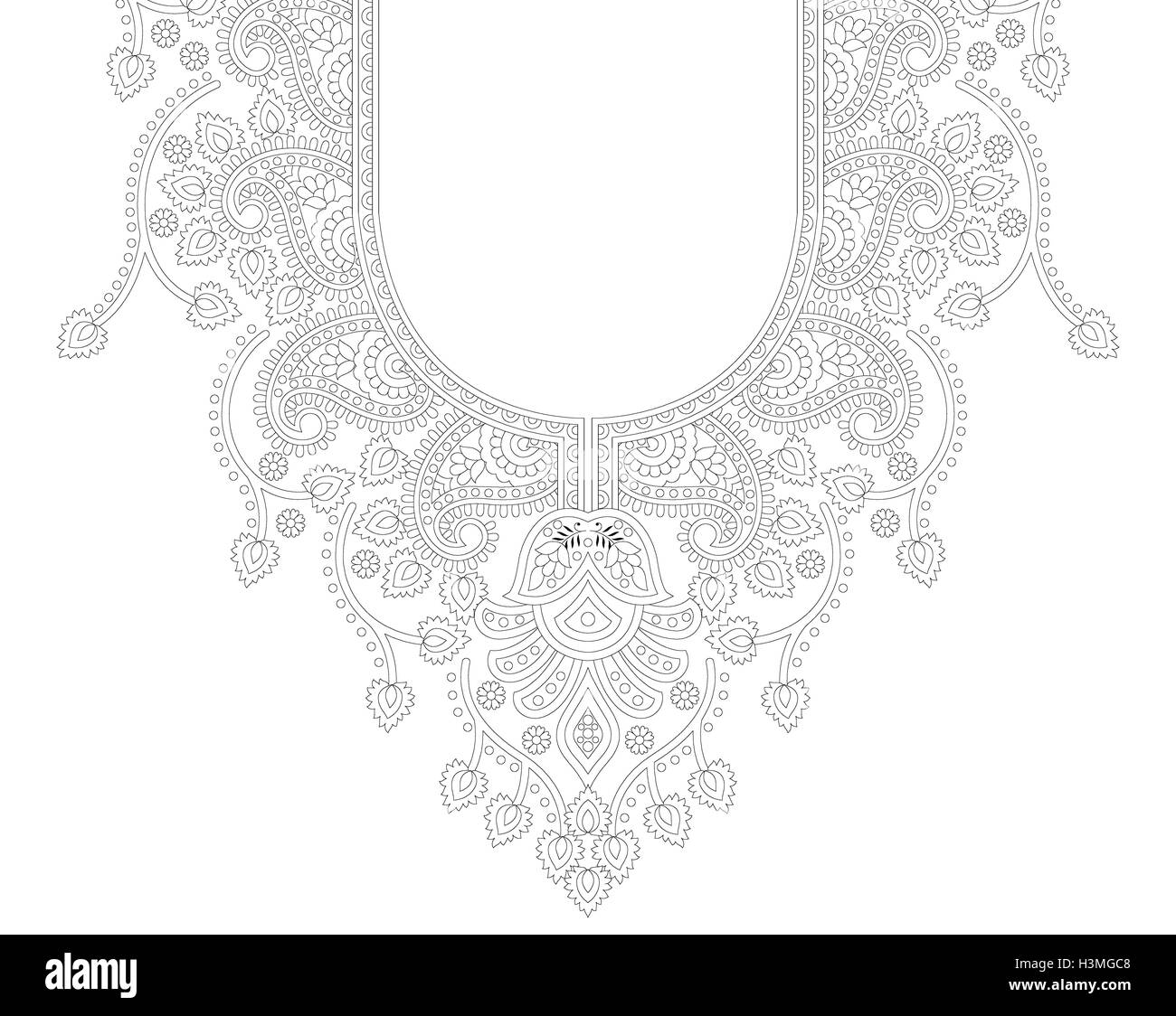 beautiful textile print unique dress neck outline draw design Stock Photo