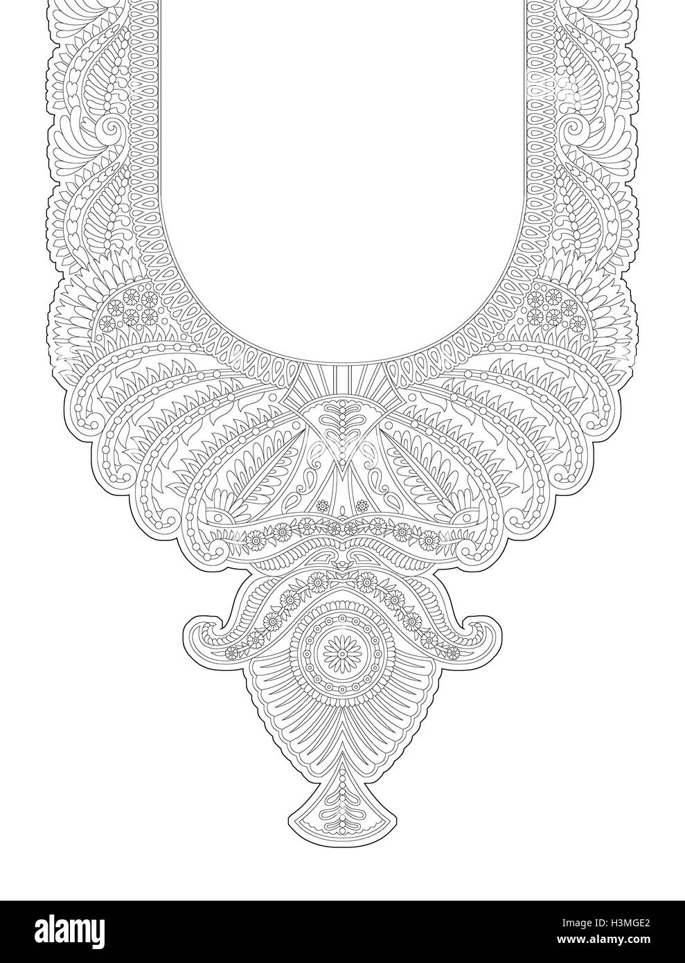 beautiful textile print unique dress neck outline draw design Stock Photo