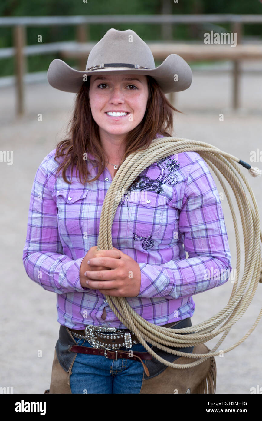 WY01091-00...WYOMING - Jena Sutton on the CM Ranch near Dubois. (MR# S21) Stock Photo