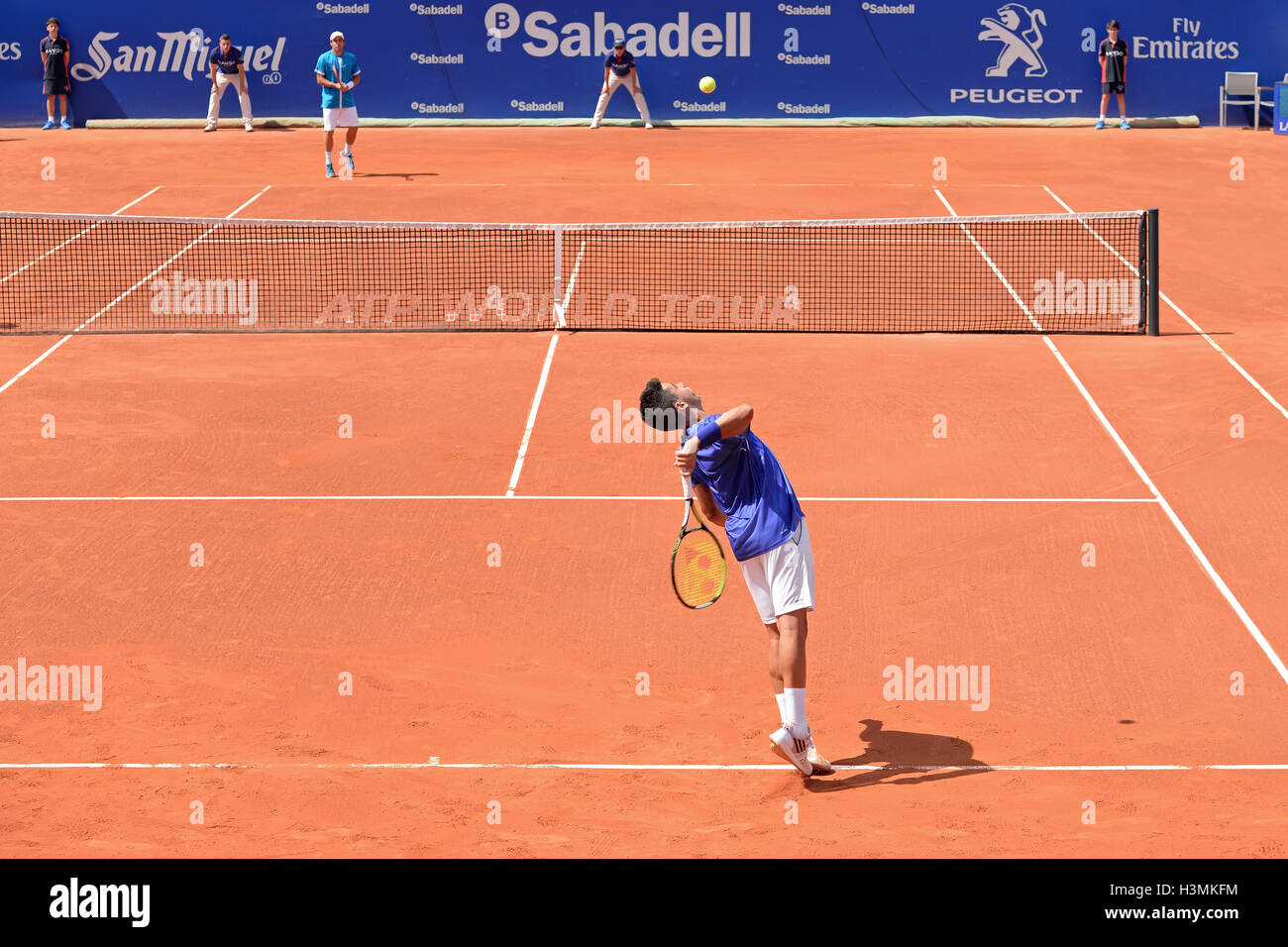 BARCELONA - APR 18: Jaume Munar (Spanish tennis player) plays at the ATP Barcelona Open. Stock Photo