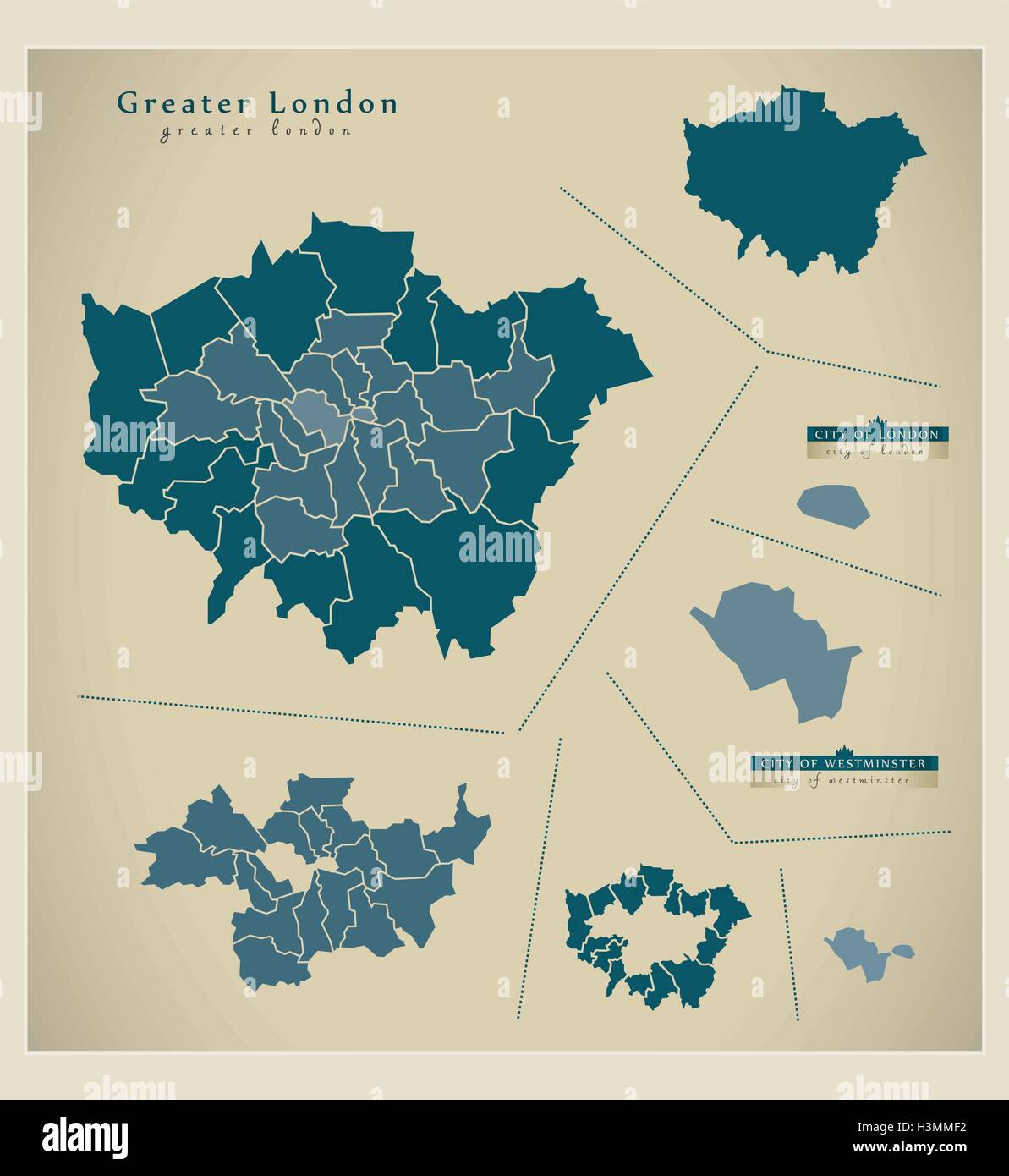 Modern Map - Greater London UK Stock Vector