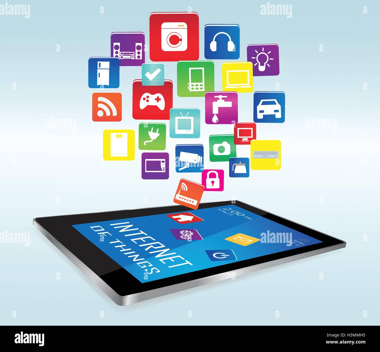 Modern digital tablet PC with Internet of things Apps. Internet of things  concept illustration, Controlling your home appliances Stock Vector Image &  Art - Alamy