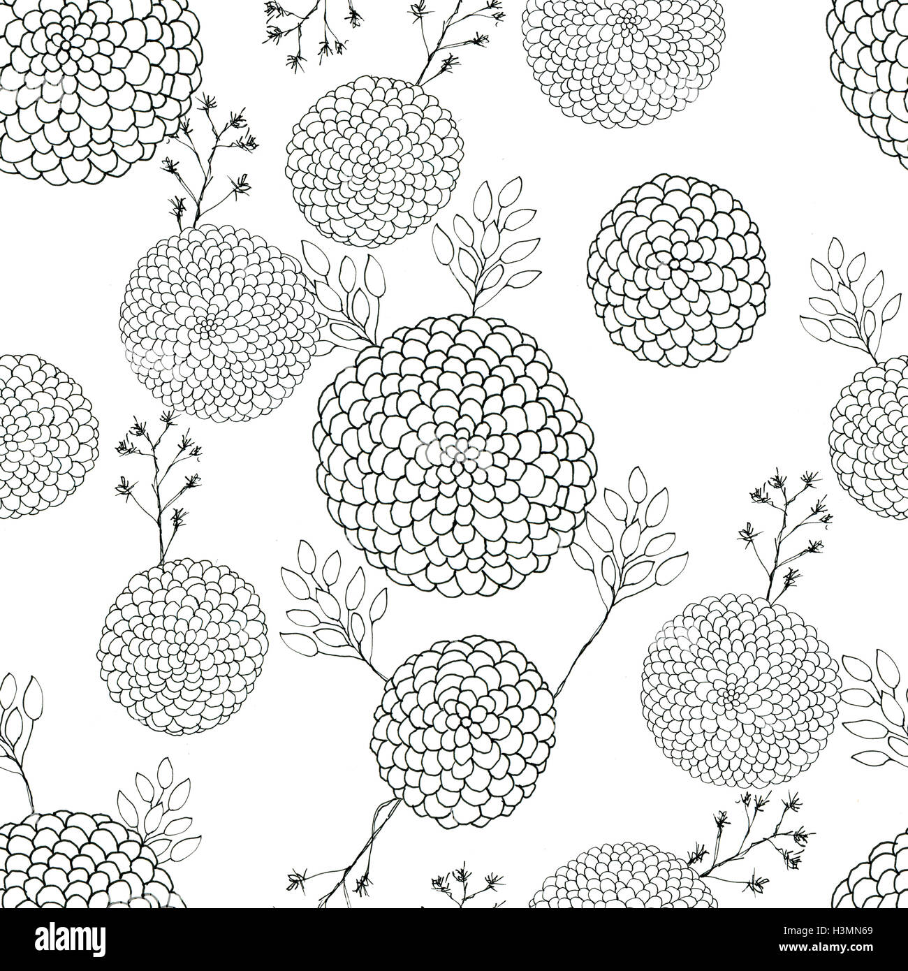 Seamless floral with abstract black and white flowers Stock Photo - Alamy