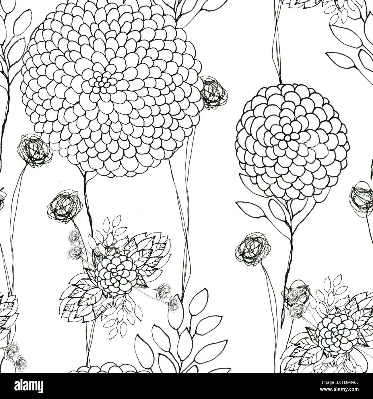 Seamless floral with abstract black and white flowers Stock Photo - Alamy