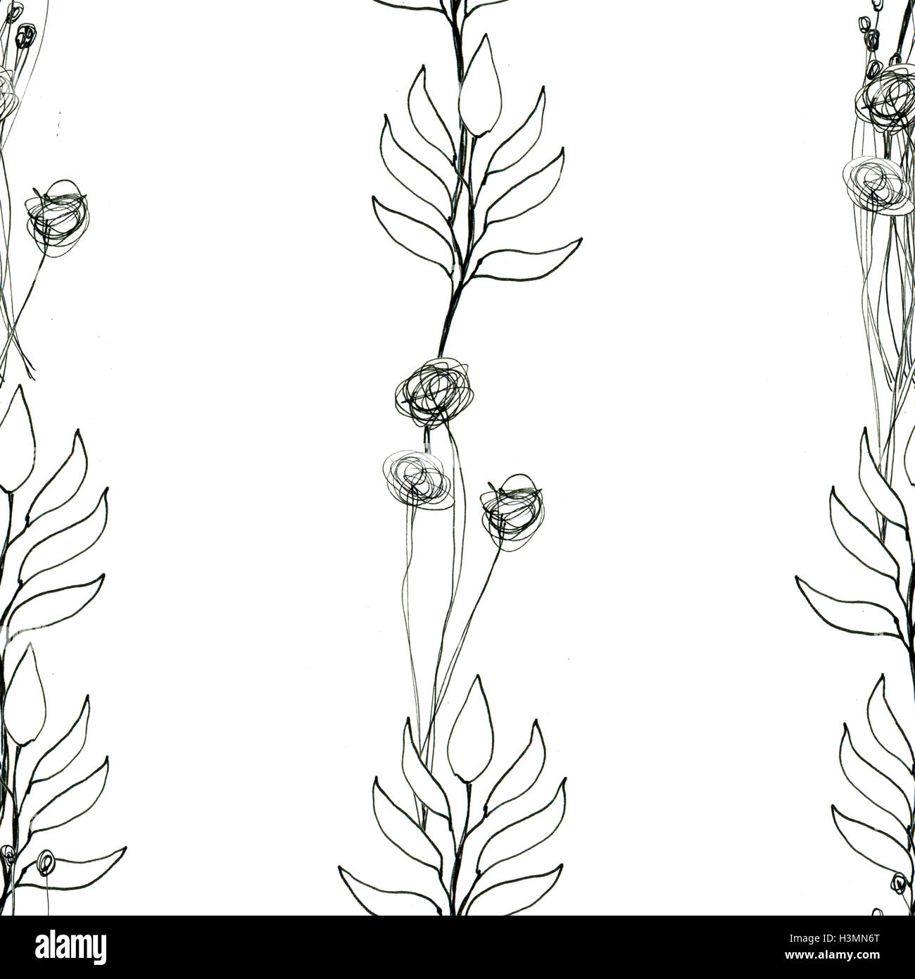 Seamless floral with abstract black and white flowers Stock Photo - Alamy