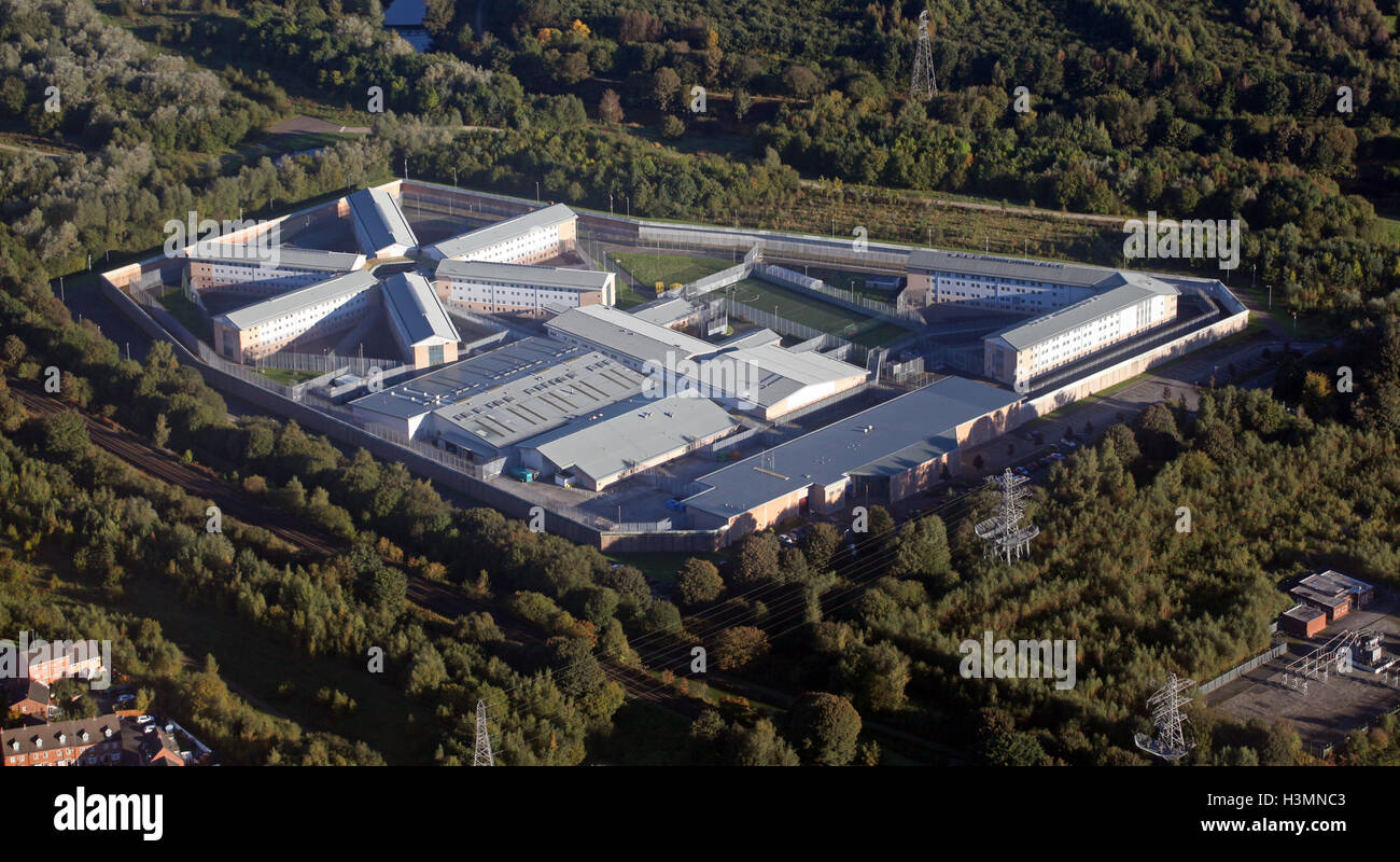 aerial view of HMP Forest Bank Prison in Pendlebury, Salford, Manchester, UK Stock Photo
