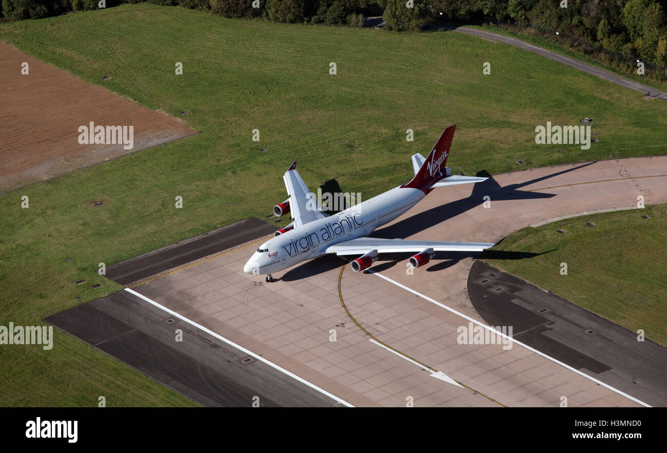 aerial view of a Virgin Atlantic Boeing 747 400 on the runway at Manchester AIrport, UK Stock Photo