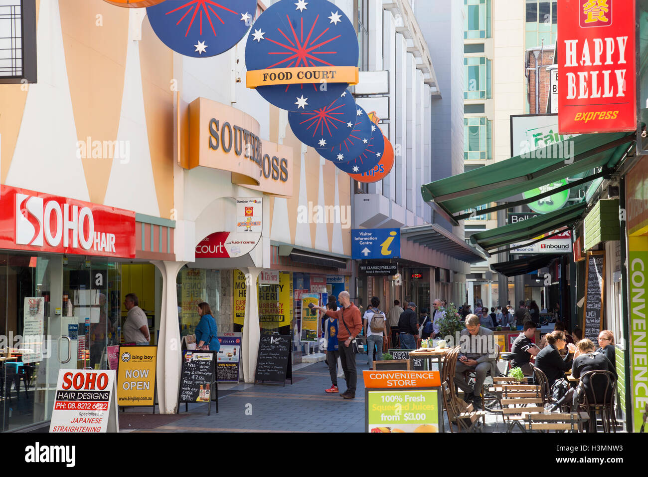 laneway off Rundle mall retail area in Adelaide, with cafes and coffee shops, Adelaide city