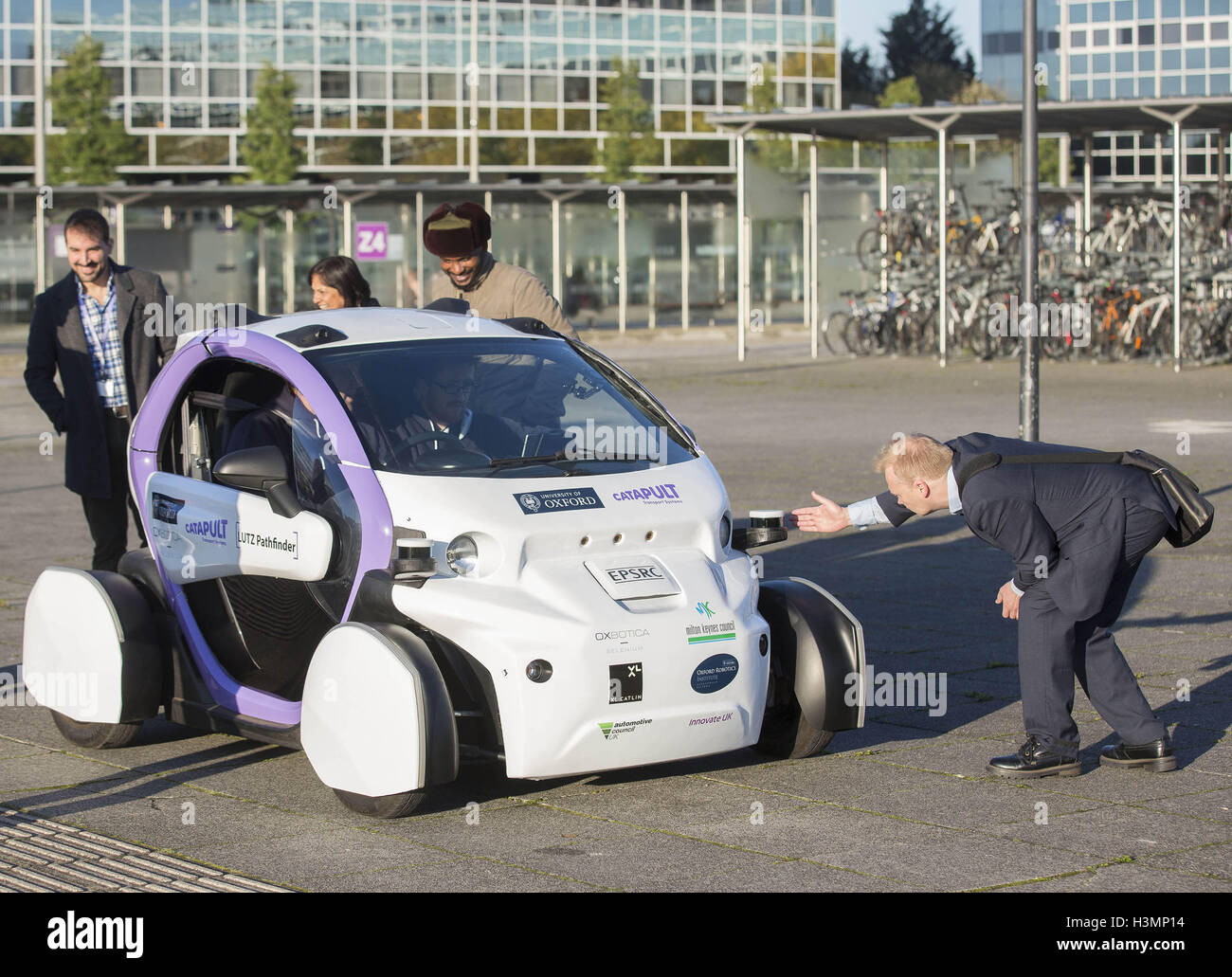EDITORIAL USE ONLY General views of the UK's Transport Systems Catapult self-driving vehicle travelling around Milton Keynes, during a successful test-drive in public for the first time, as part of the LUTZ Pathfinder Project. Stock Photo