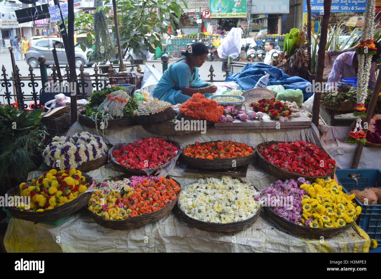a flower shop in gandhi bazaar bangalore Stock Photo