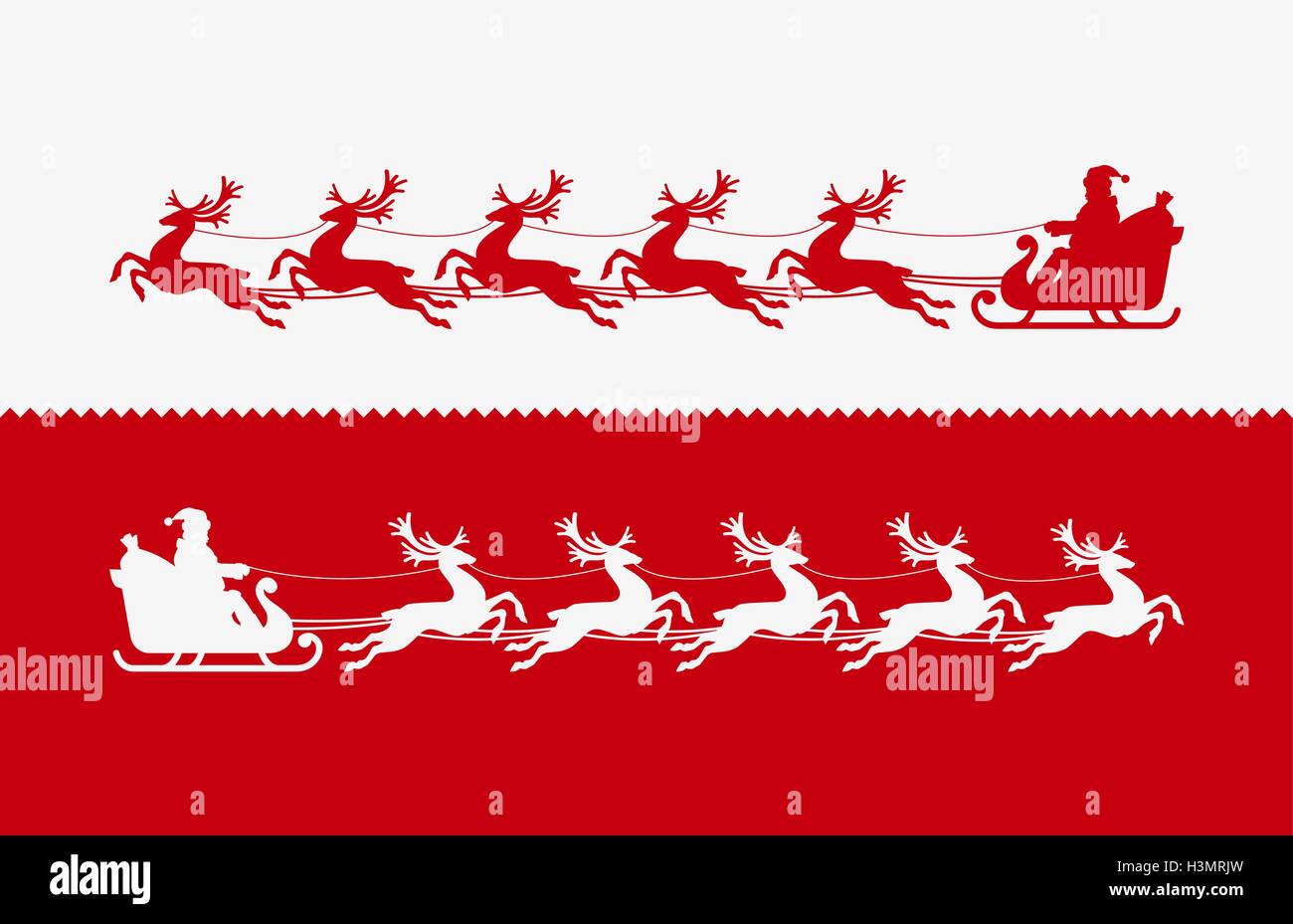 Santa Claus in sleigh pulled by reindeer. Christmas illustration vector Stock Vector