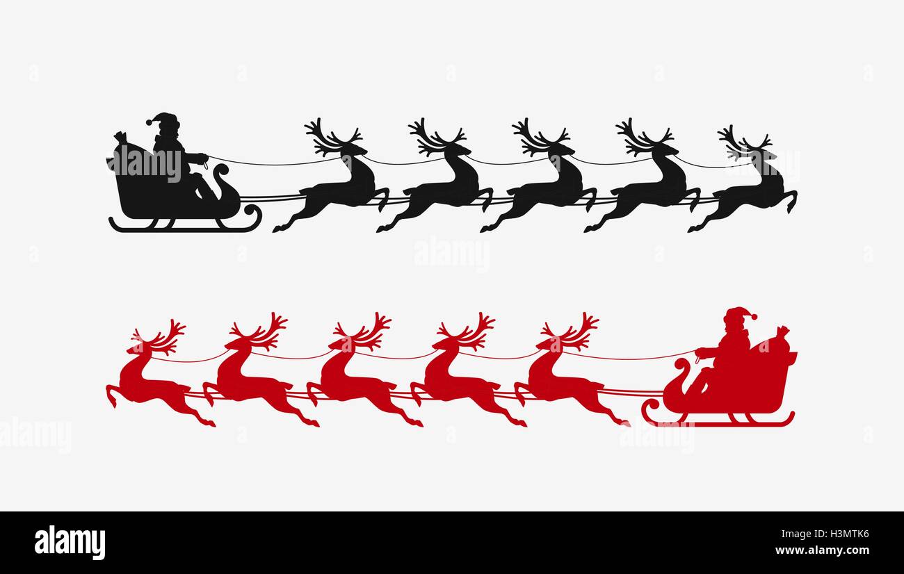 Santa sleigh reindeer silhouette. Christmas symbol Stock Vector