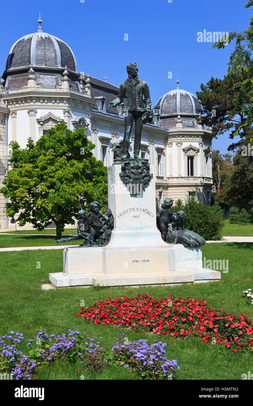 Statue of Count György Festetics of Tolna (1755-1819) outside the Festetics Palace (1745) in Keszthely, Hungary Stock Photo