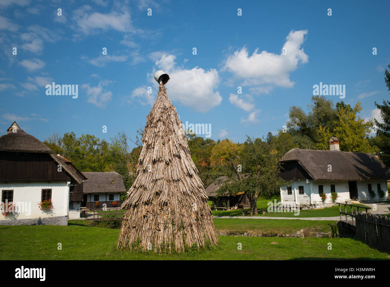 Haystack and traditional houses in Kumrovec, Croatia Stock Photo Alamy