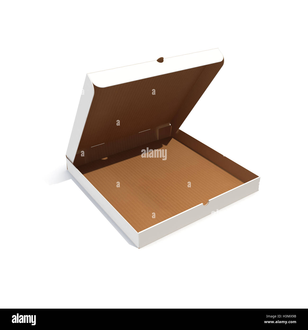 Open empty pizza box isolated on white. 3d rendering Stock Photo Alamy