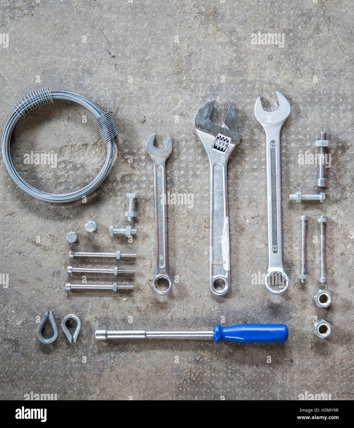 Nuts, screws, wrench, screwdriver Stock Photo Alamy