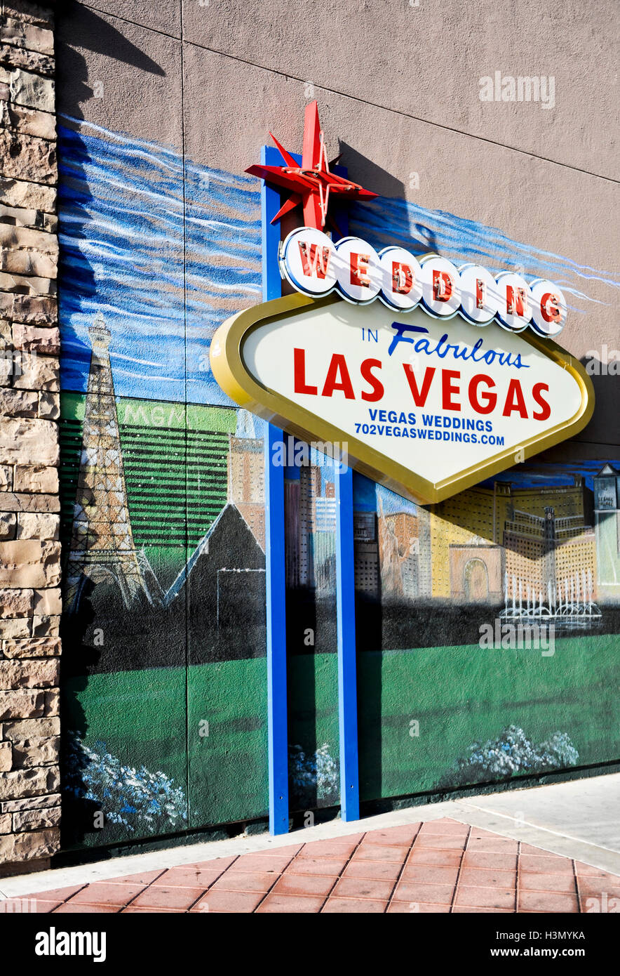 Las Vegas Nevada wedding chapel sign, 'Vegas Weddings' Stock Photo