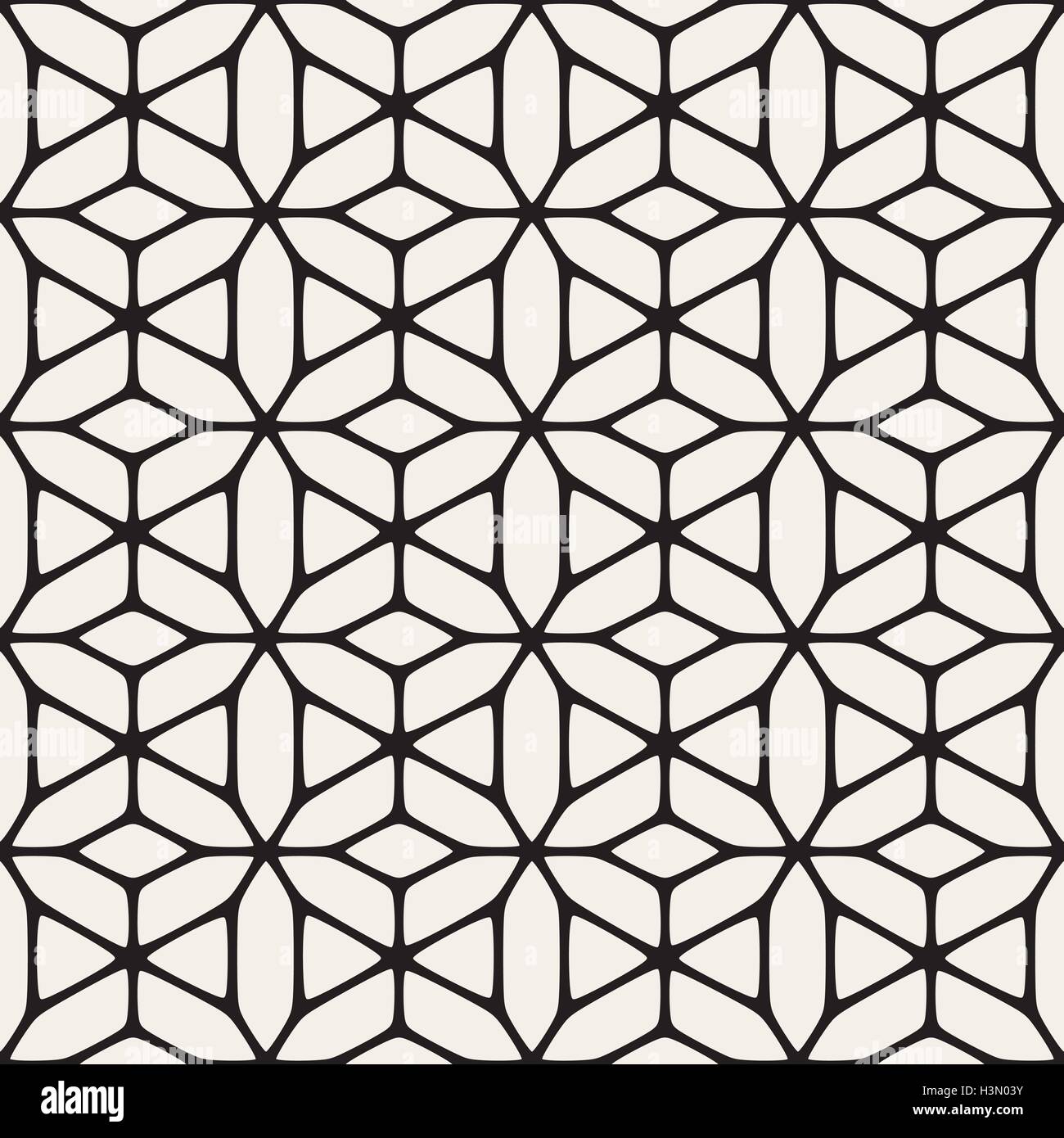 Vector Seamless Black and White Rounded Shapes Floral Pattern Stock ...