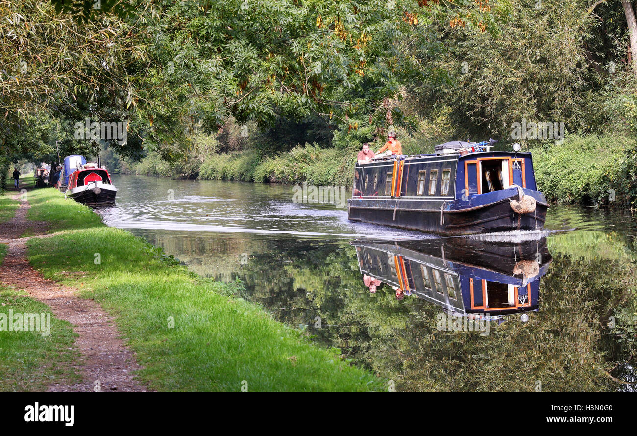 Narrowboats on the Grand Union Canal in England Stock Photo