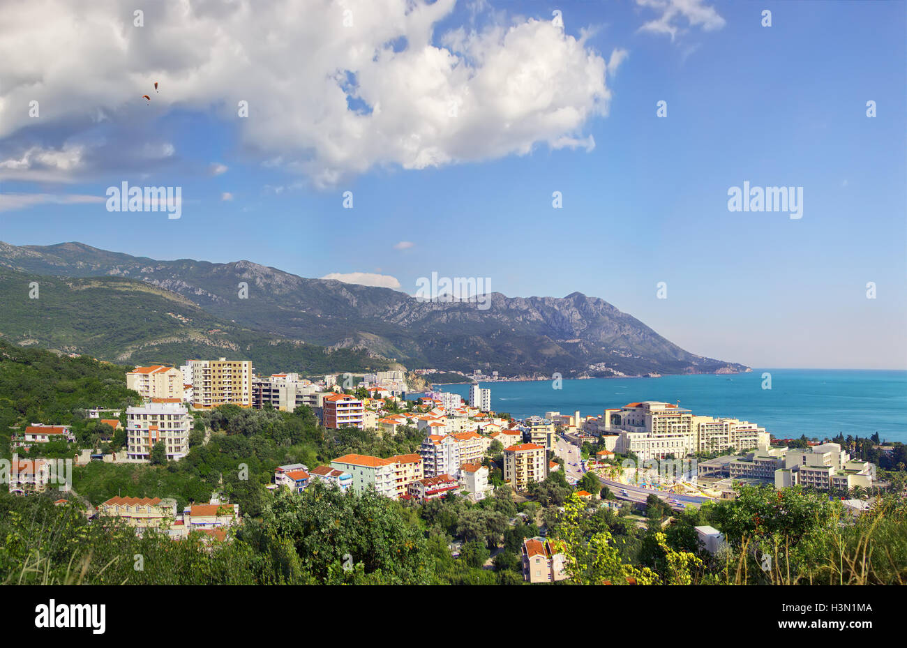 Panoramic view of the resort village of Becici. Montenegro Stock Photo ...