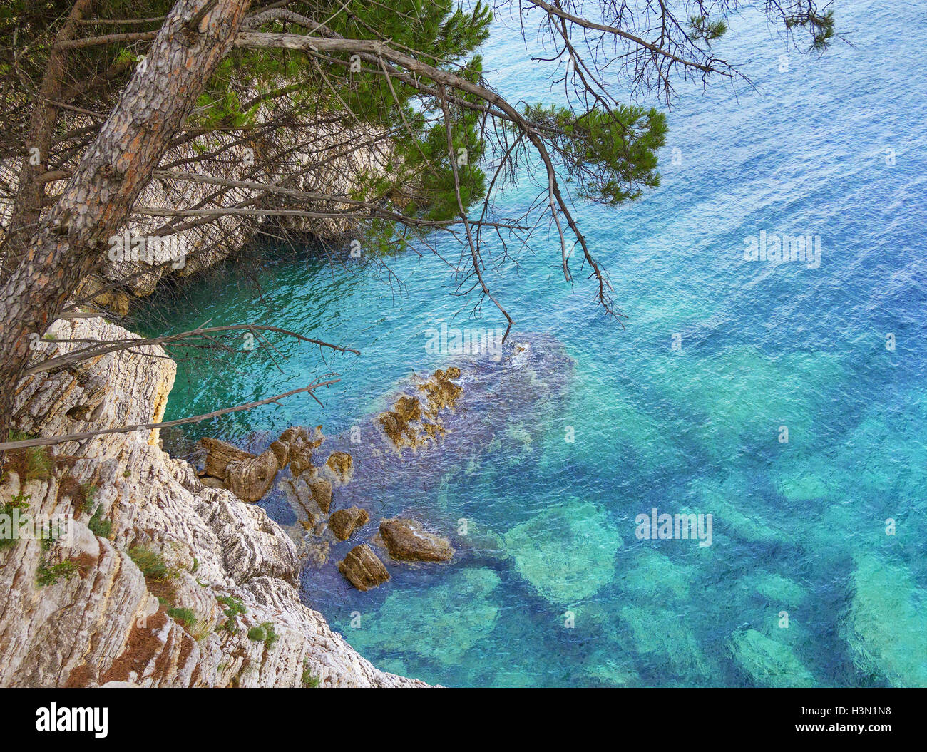 The layered rocks in Petrovec (Montenegro) are amazing in their beauty and uniqueness of nature. Stock Photo