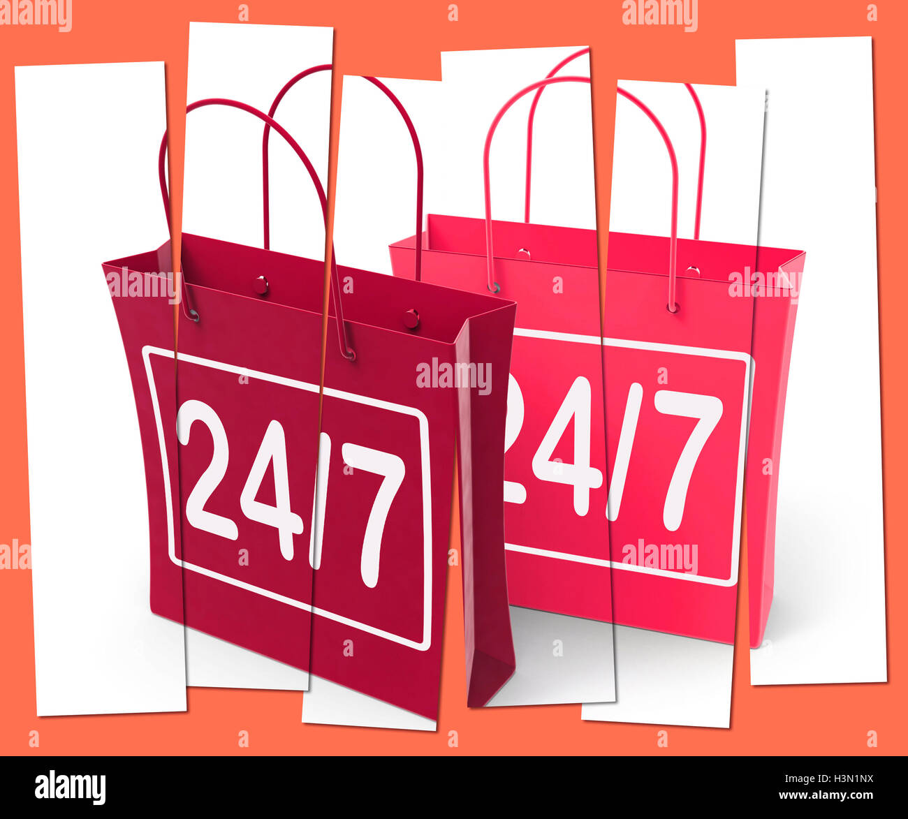 Twenty four Seven Shopping Bags Show Hours Open Stock Photo
