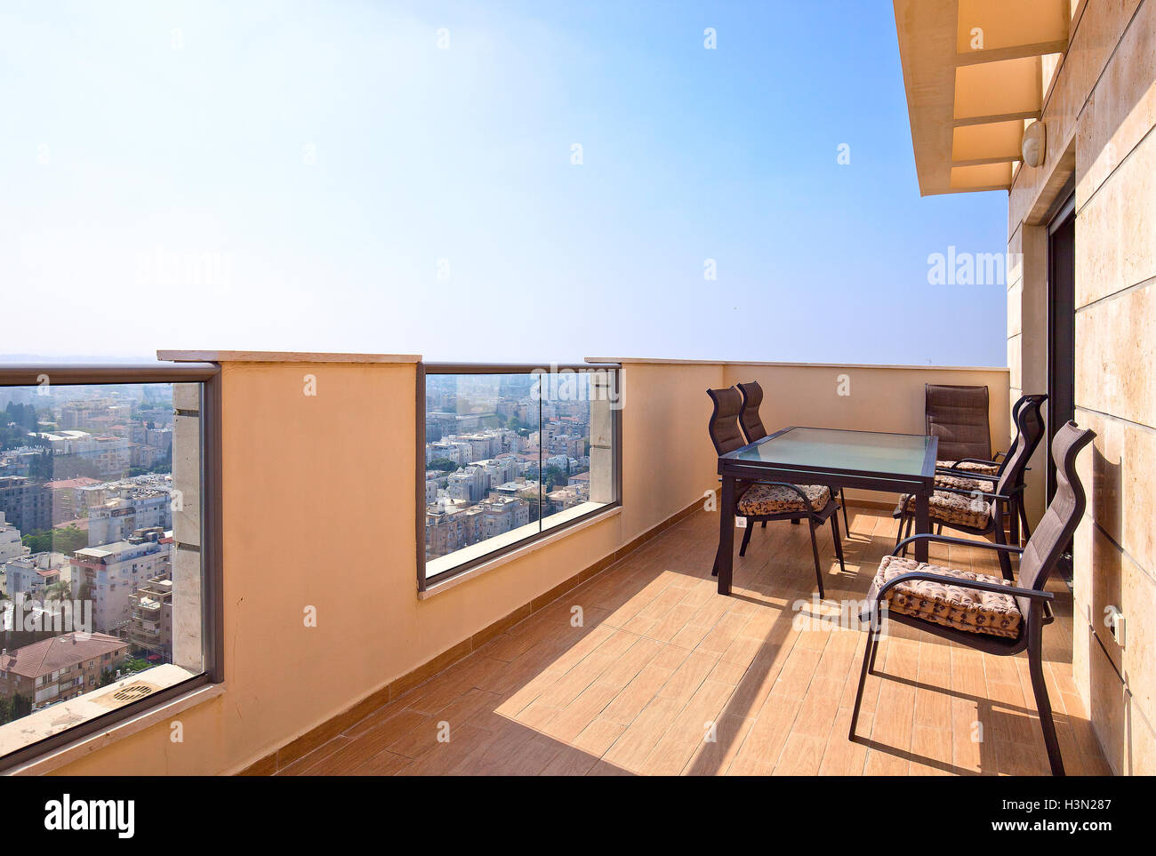 High end balcony in downtown of modern city Stock Photo - Alamy