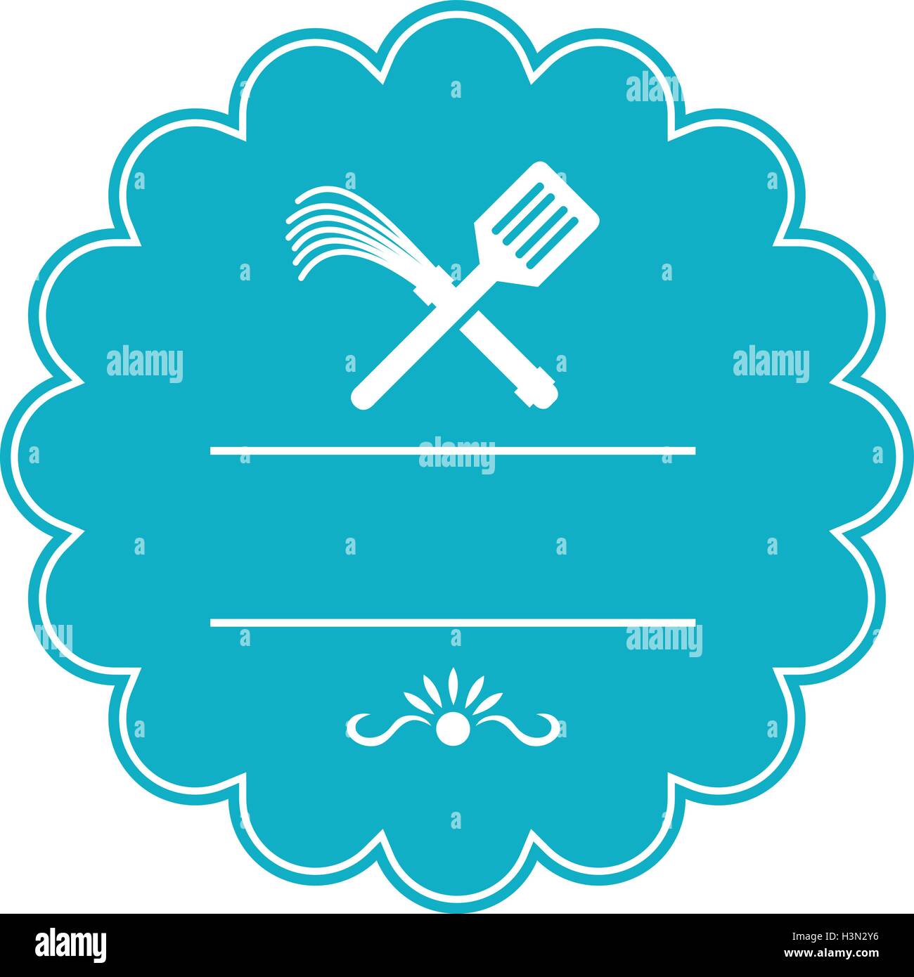 Illustration of a spatula crossed with a flogger whip set inside rosette done in retro style. Stock Vector