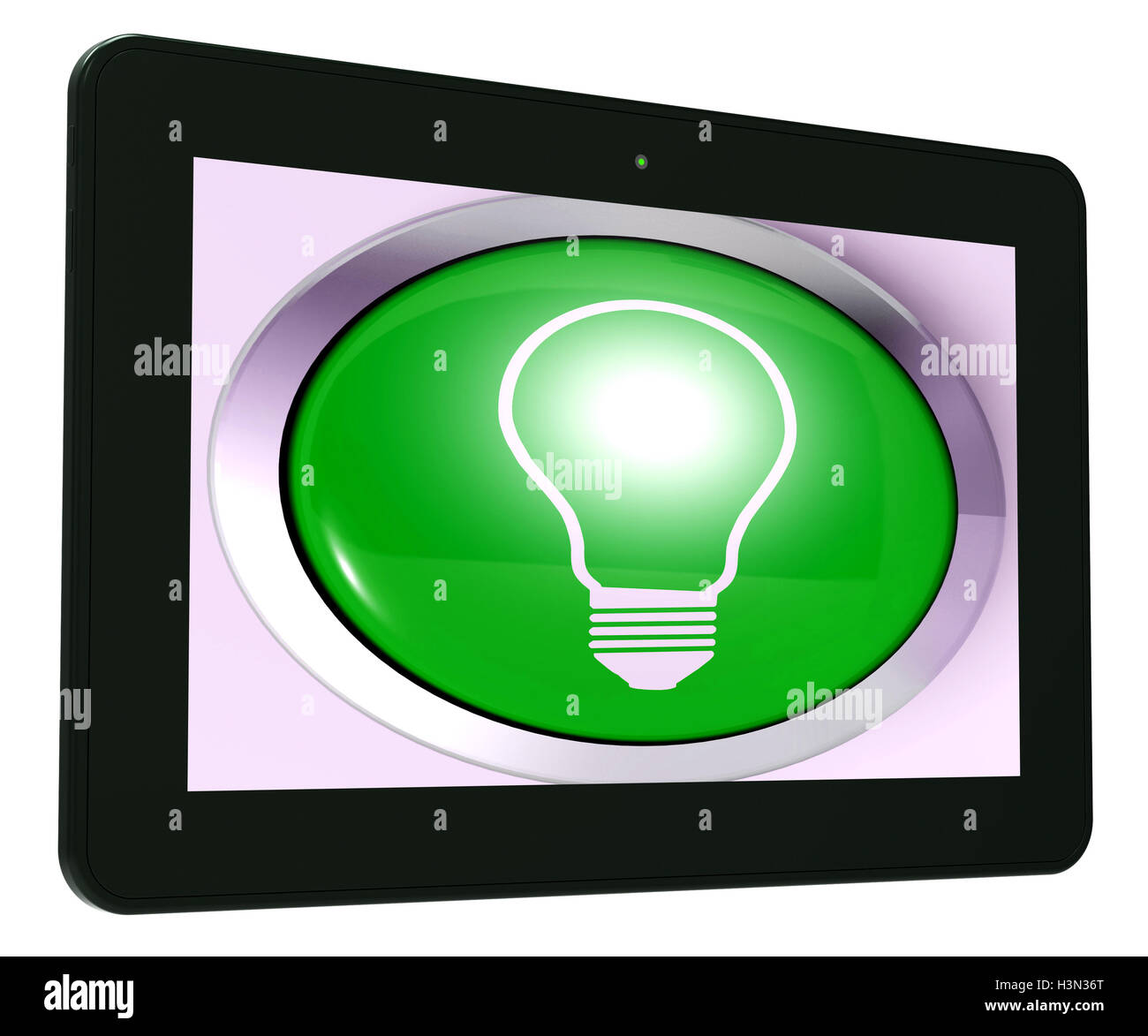 Light bulb Tablet Means Bright Idea Innovation Or Invention Stock Photo