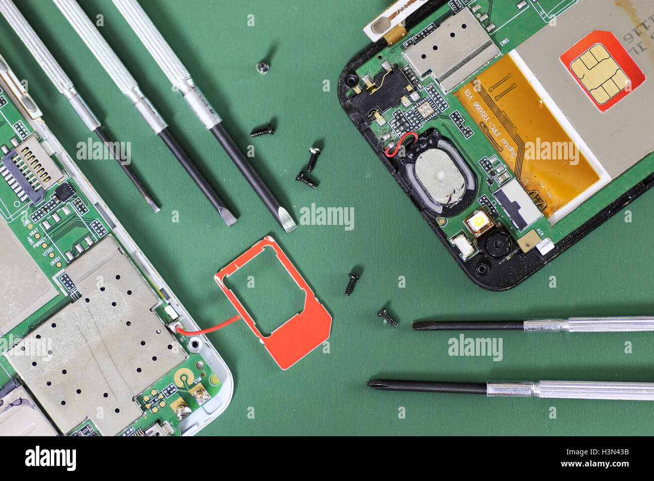 View of cell phone chip micro repair Stock Photo - Alamy