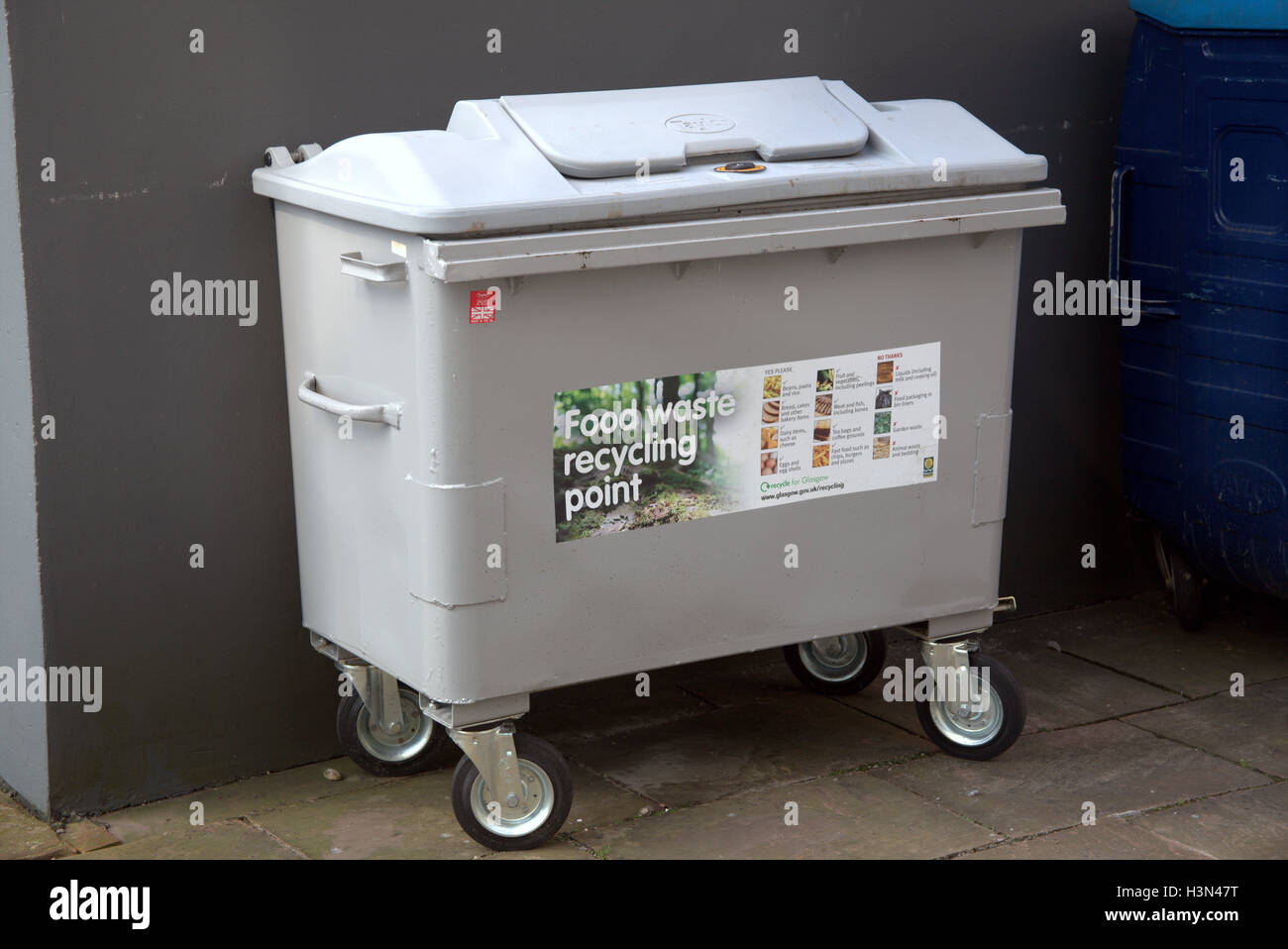 Food recycling dumpster or bin for organic waste from glasgow district council residents in glasgow city Stock Photo