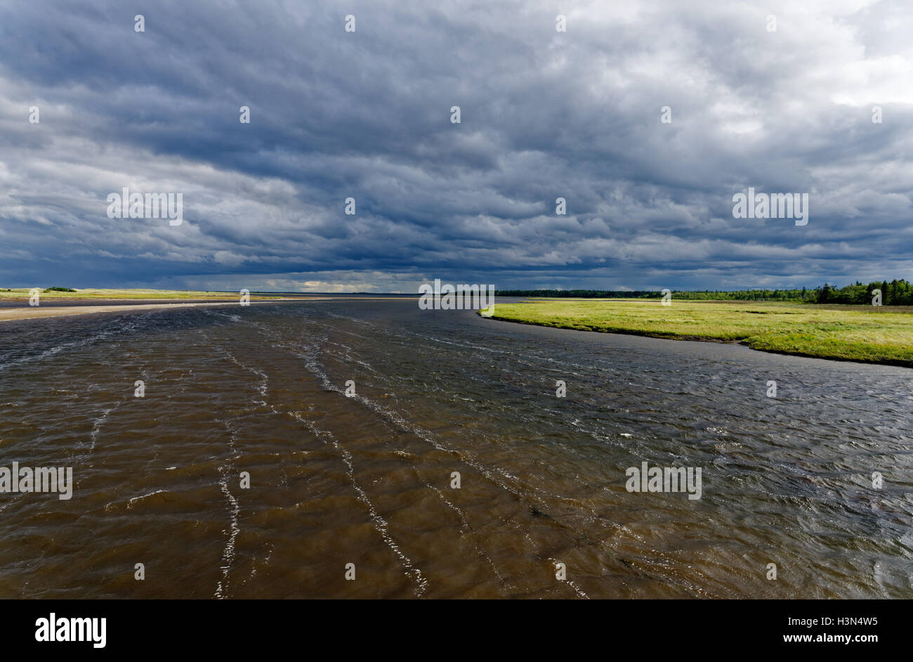 Stormy skies over St Louis Lagoon and Kellys Beach in Kouchibouguac