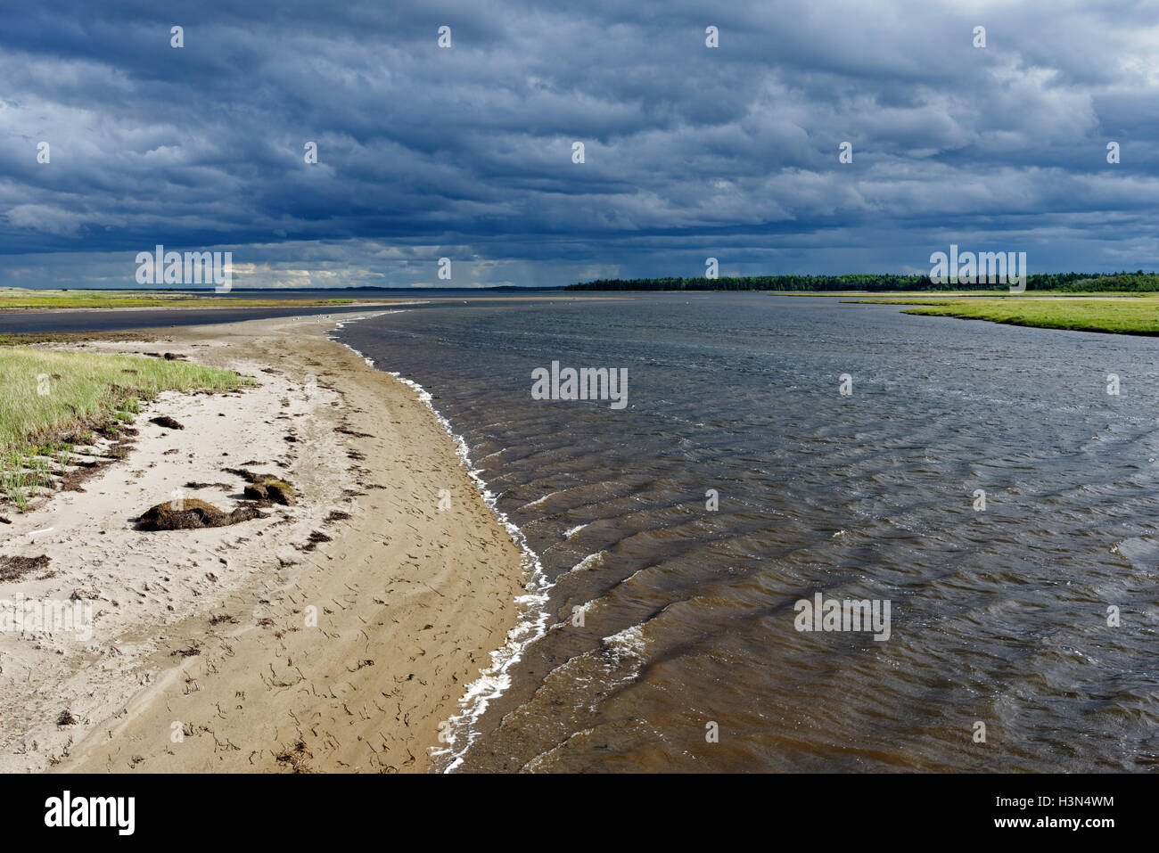 Stormy skies over St Louis Lagoon and Kellys Beach in Kouchibouguac National Park New Brunswick