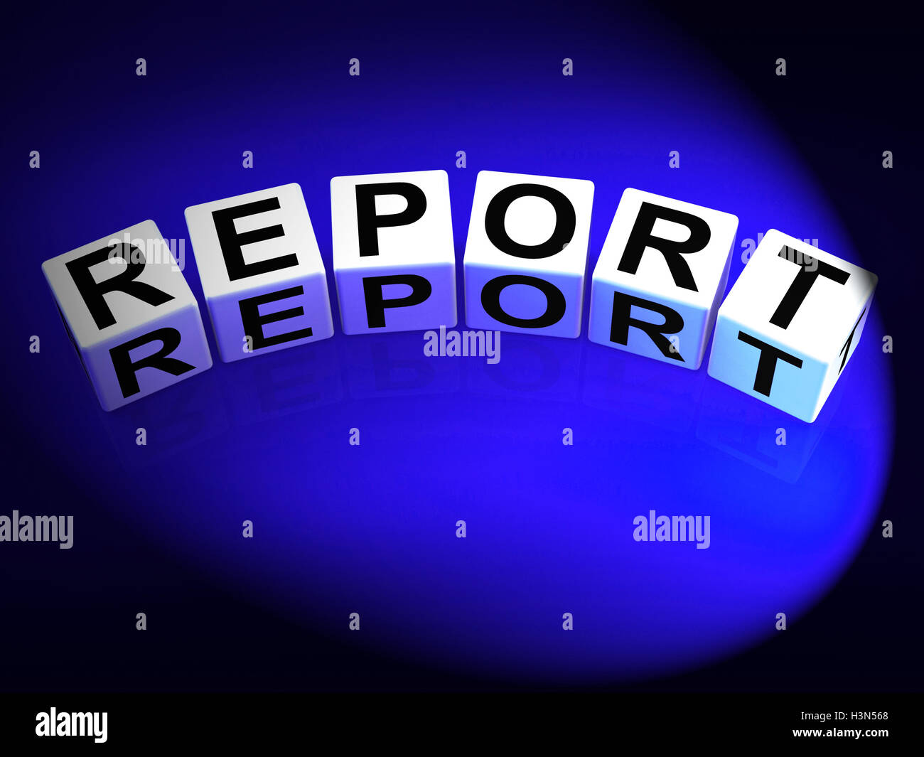 Report Dice Represent Reported Information or Articles Stock Photo