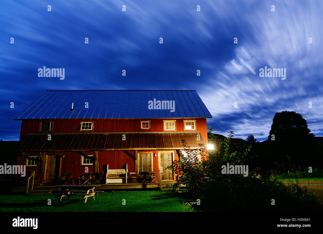 A Barn Converted To Accommodation In Vermont Usa Under A Full Moon