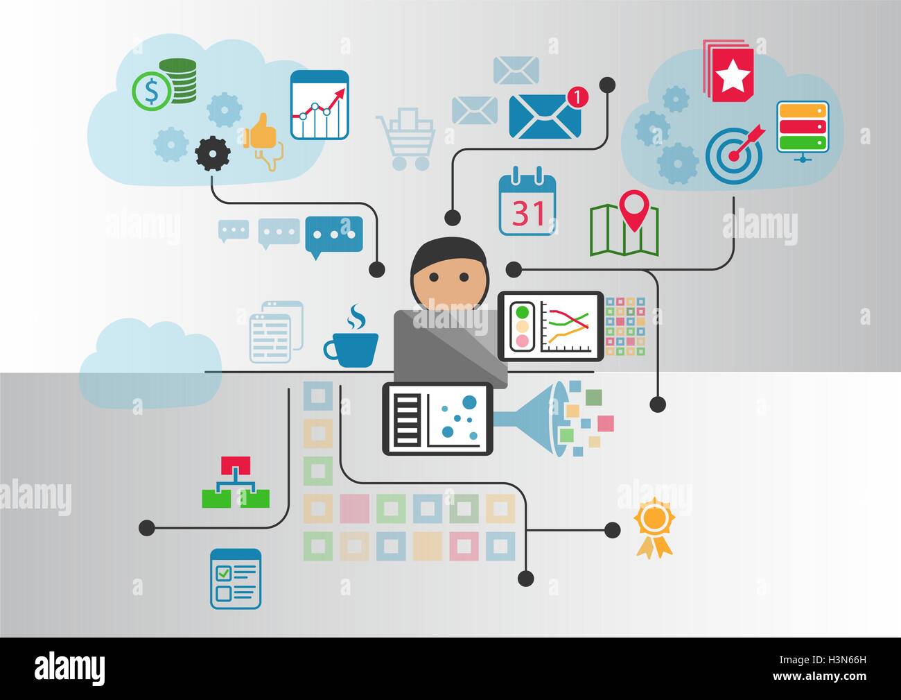 Cloud computing concept as vector illustration. Cartoon person connected to  the cloud via notebook and other smart devices Stock Vector Image & Art -  Alamy