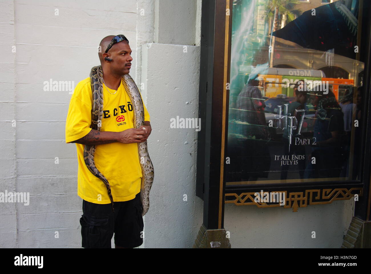 Man with a snake, Hollywood Boulevard, California, USA Stock Photo