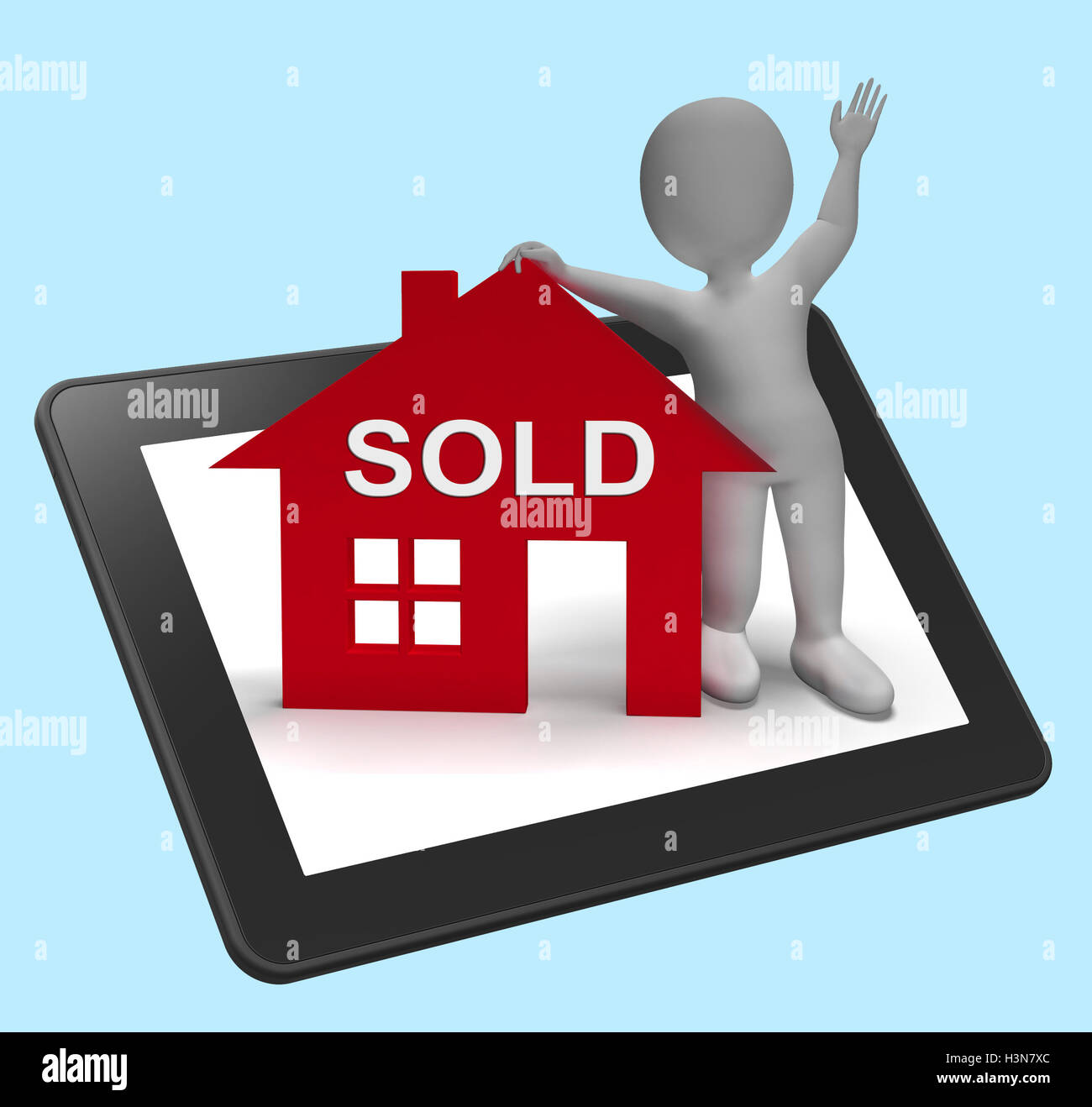 Sold House Tablet Means Successful Offer On Real Estate Stock Photo