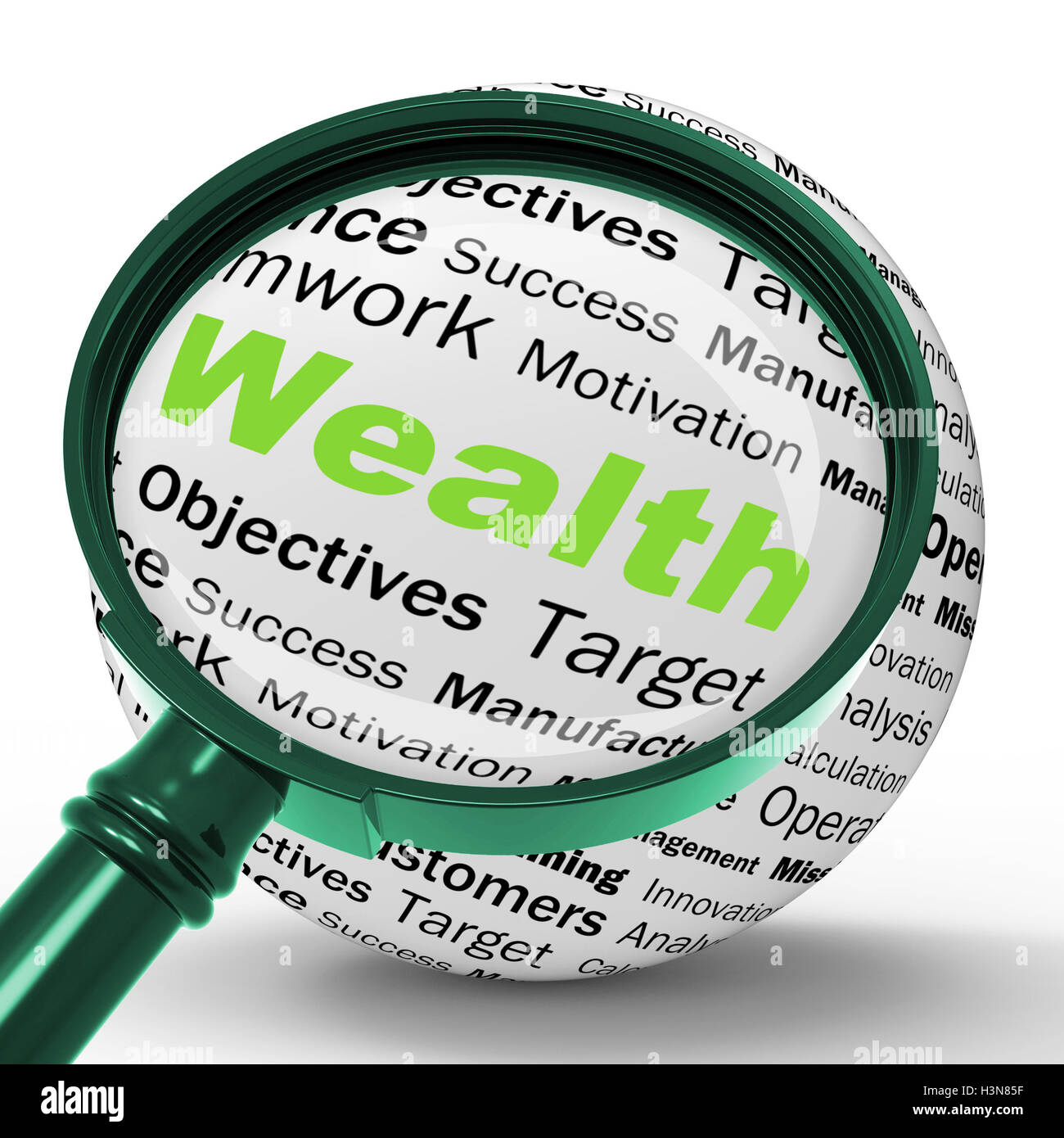 Wealth Magnifier Definition Shows Fortune Or Accounting Treasure Stock Photo